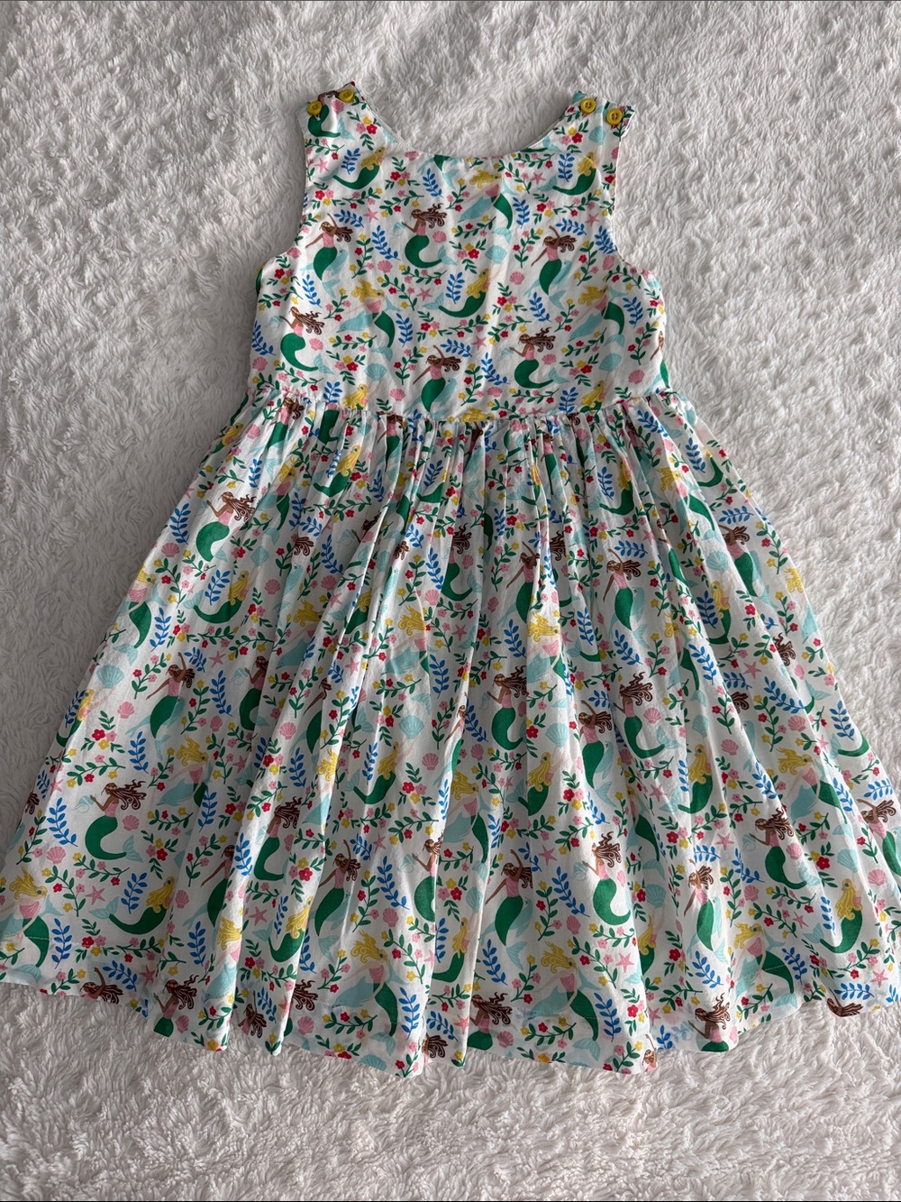 Mini Boden girls size 8-9 mermaid print cross back sleeveless dress summer cute